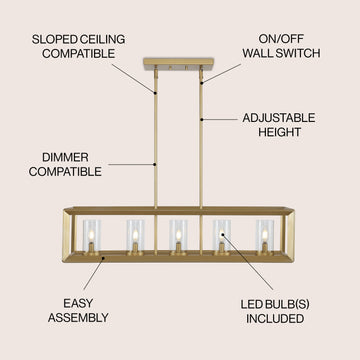 Anna 38.5" Linear Metal/Glass LED Pendant